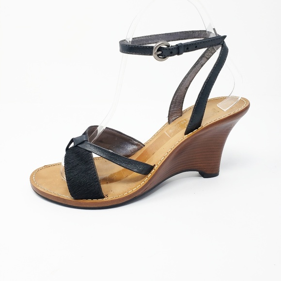 Cole Haan Shoes - Cole Haan Strappy Wood Leather Wedge Sandal Heels